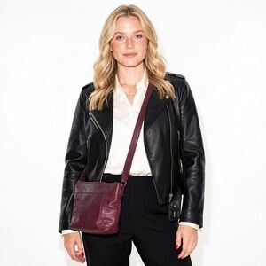 FOSSIL Burgundy Leather Crossbody Bag Women's